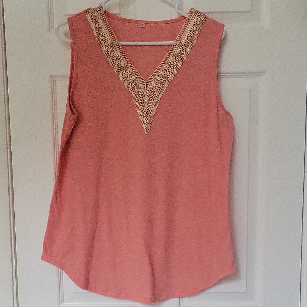 Sleeveless Coral Top with Crochet Detail